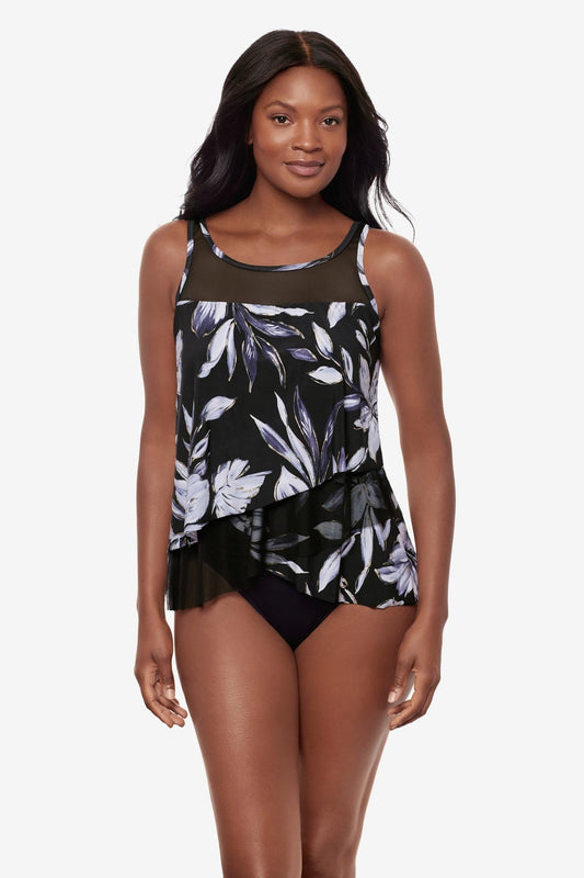 Miraclesuit Black/White Mirage Tankini Top in Fiore Di Luna