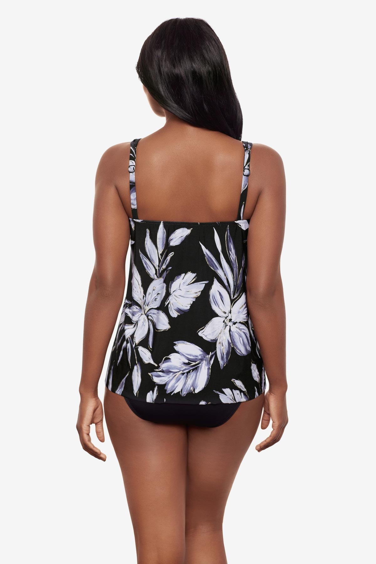 Miraclesuit Black/White Mirage Tankini Top in Fiore Di Luna