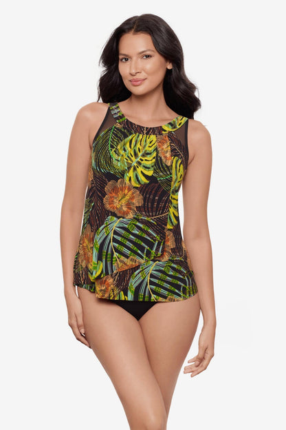 Miraclesuit Black/Multi Ursula Tankini Top in Sunset Islet