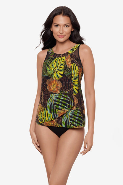 Miraclesuit Black/Multi Ursula Tankini Top in Sunset Islet