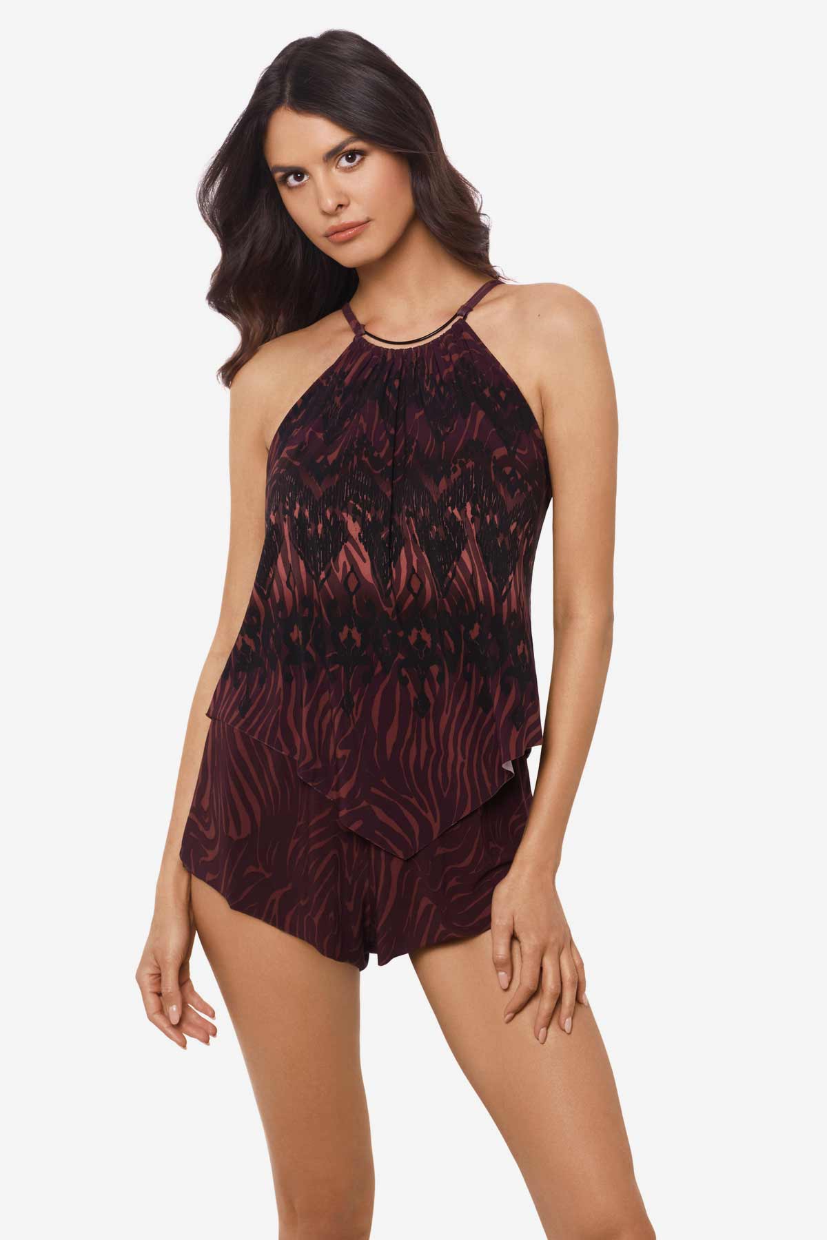 Miraclesuit Brown/Multi Magicsuit Zabra Goldie One Piece Romper Swimsuit
