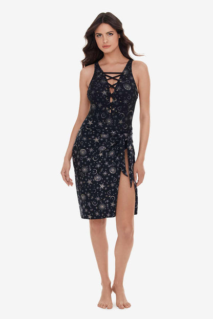 Miraclesuit Black/Gold Sarong Cover Up in Lucky Stars