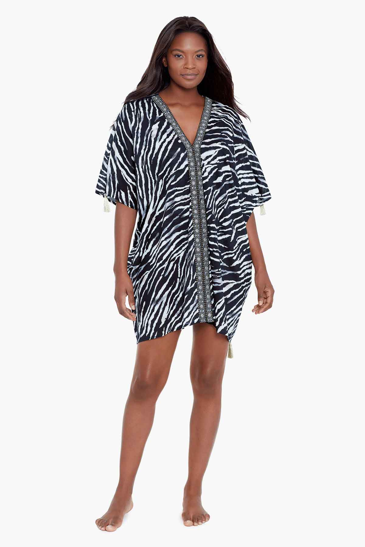 Miraclesuit Black/White Tigre Sombre Caftan Swim Cover Up