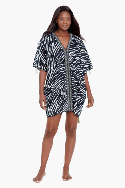 Miraclesuit Black/White Tigre Sombre Caftan Swim Cover Up