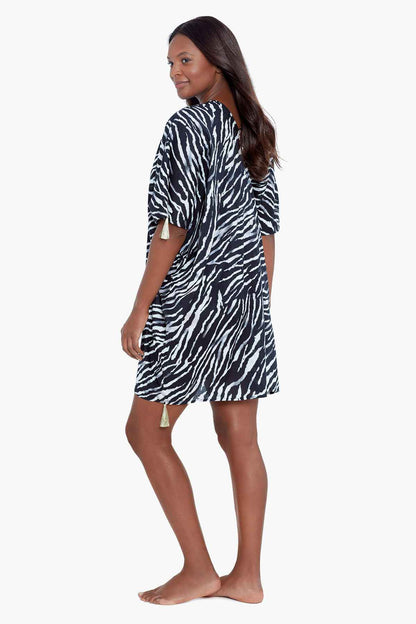 Miraclesuit Black/White Tigre Sombre Caftan Swim Cover Up