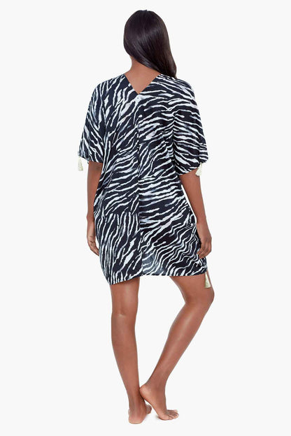 Miraclesuit Black/White Tigre Sombre Caftan Swim Cover Up