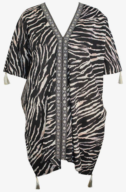 Miraclesuit Black/White Tigre Sombre Caftan Swim Cover Up