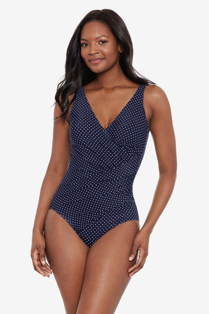 Miraclesuit Black/White Pin Point Oceanus One Piece Swimsuit