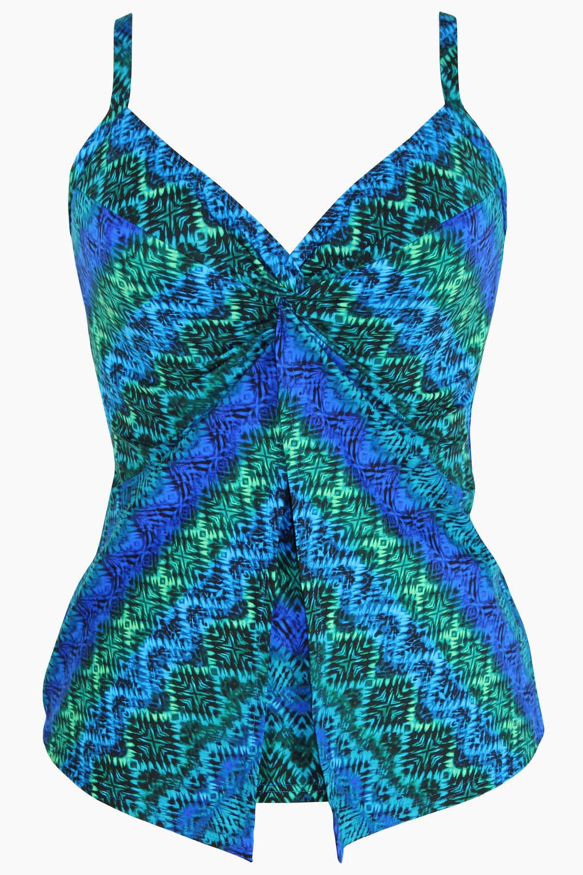 Miraclesuit Blue/Multi DD-Cup Love Knot Tankini Top in Ocean Ombre