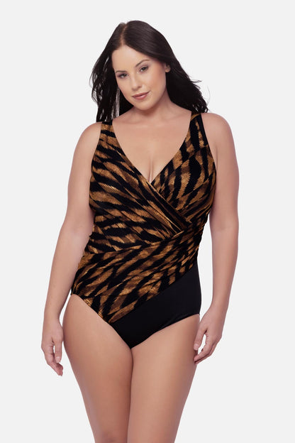 Miraclesuit Black/Brown Plus Size Oceanus One Piece in Raya De Safari