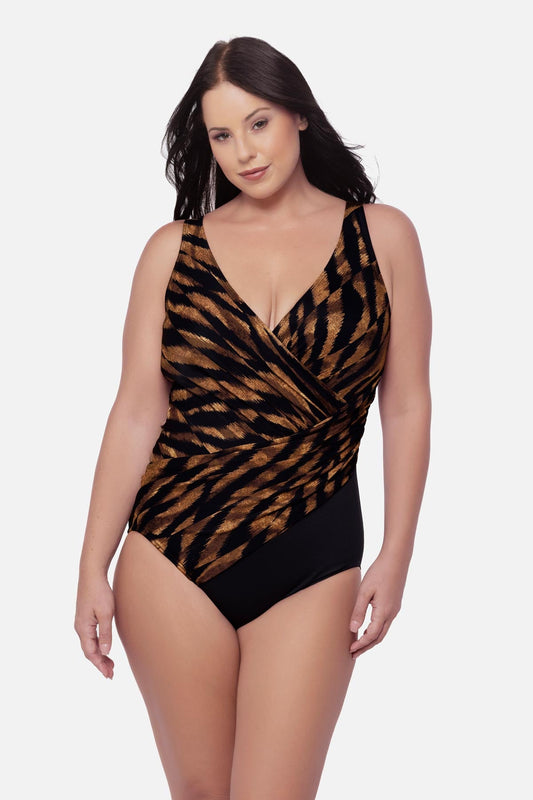 Miraclesuit Black/Brown Plus Size Oceanus One Piece in Raya De Safari