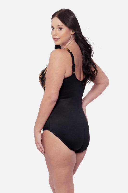 Miraclesuit Black/Brown Plus Size Oceanus One Piece in Raya De Safari