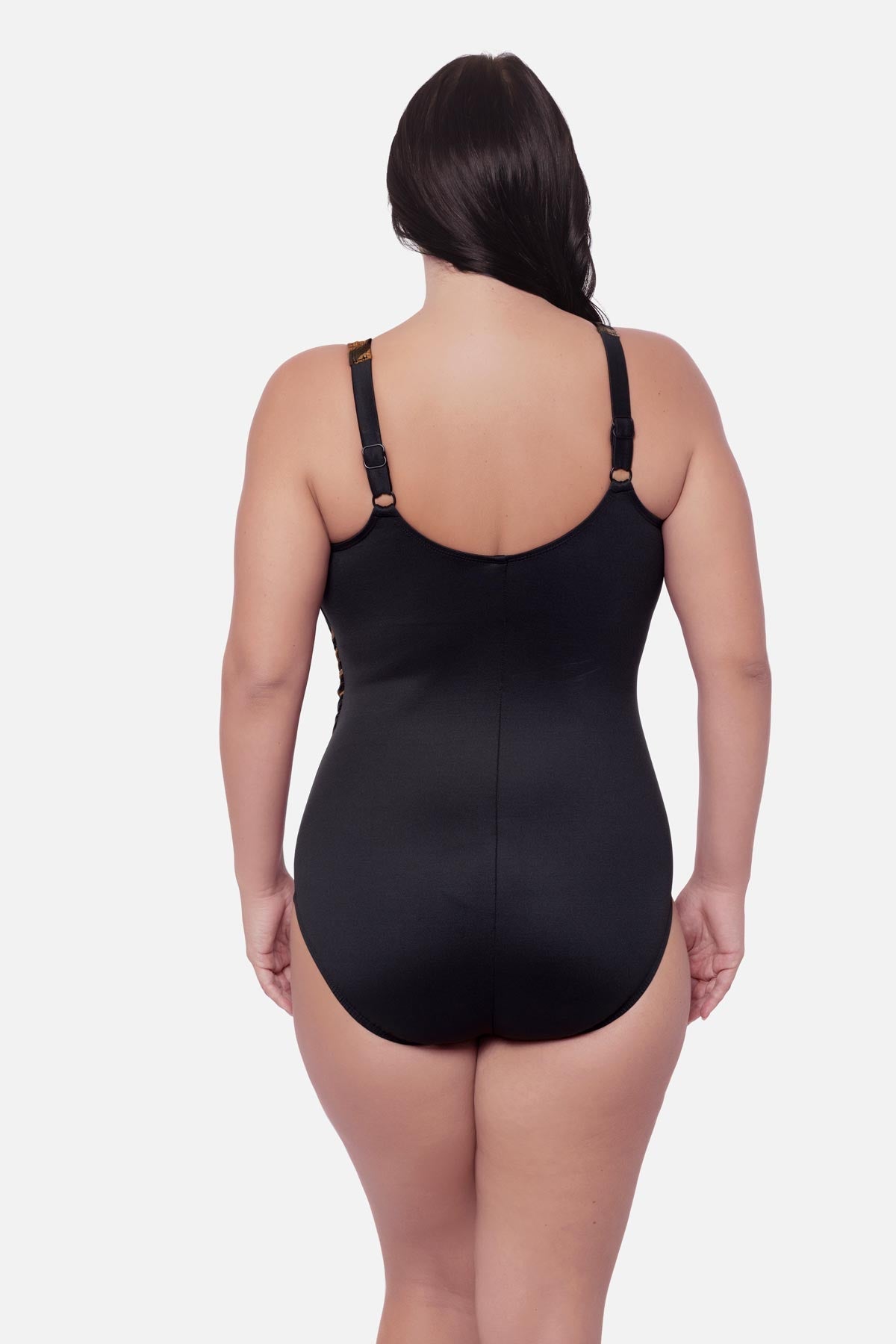 Miraclesuit Black/Brown Plus Size Oceanus One Piece in Raya De Safari