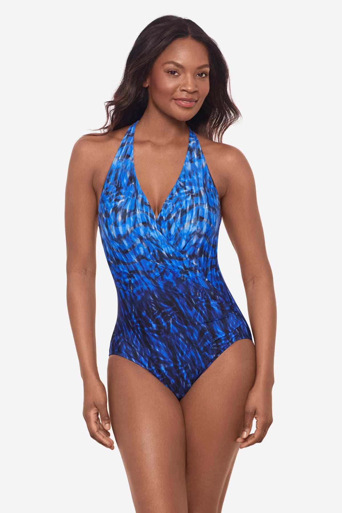 Miraclesuit Blue/Black Paka Mayan Wrapsody One Piece Swimsuit