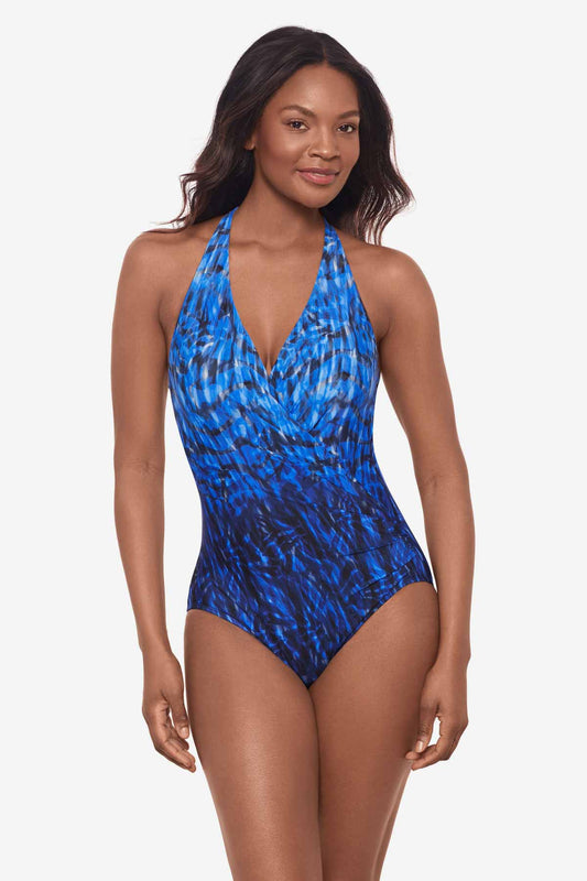 Miraclesuit Blue/Black Paka Mayan Wrapsody One Piece Swimsuit