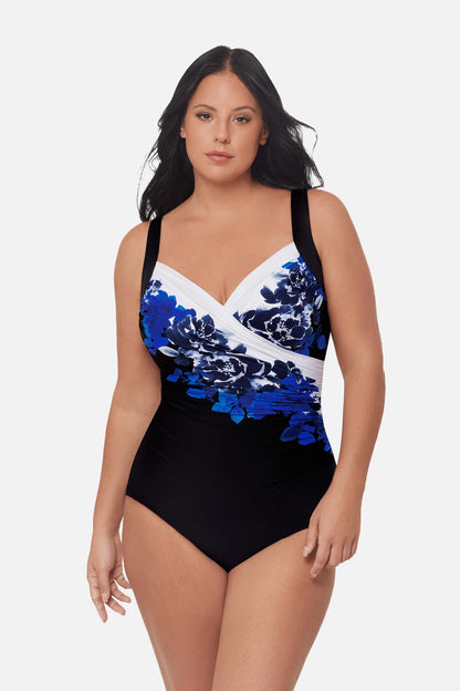 Miraclesuit Black/Multi Plus Size Sanibel One Piece Swimsuit in Ombra Fiore