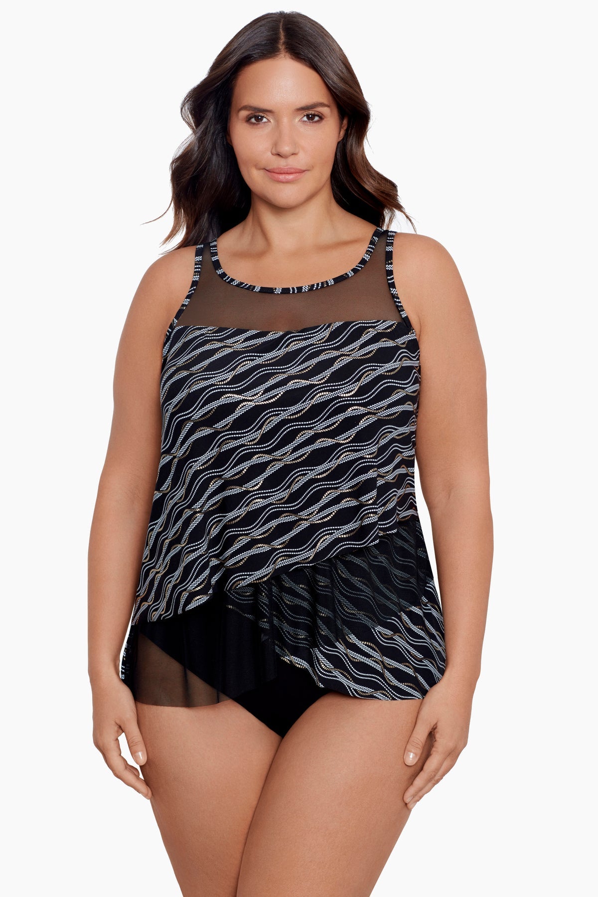 Miraclesuit Black/Multi Plus Size Linked In Mirage Tankini