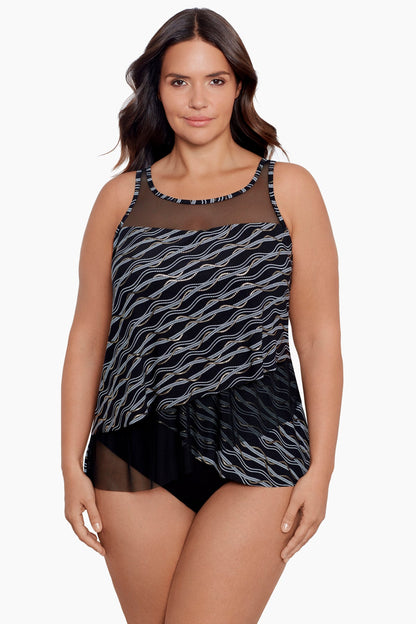 Miraclesuit Black/Multi Plus Size Linked In Mirage Tankini