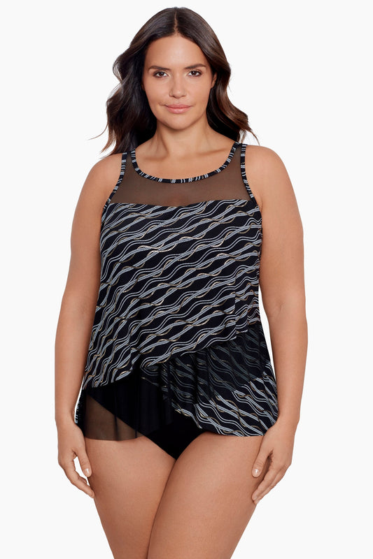 Miraclesuit Black/Multi Plus Size Linked In Mirage Tankini