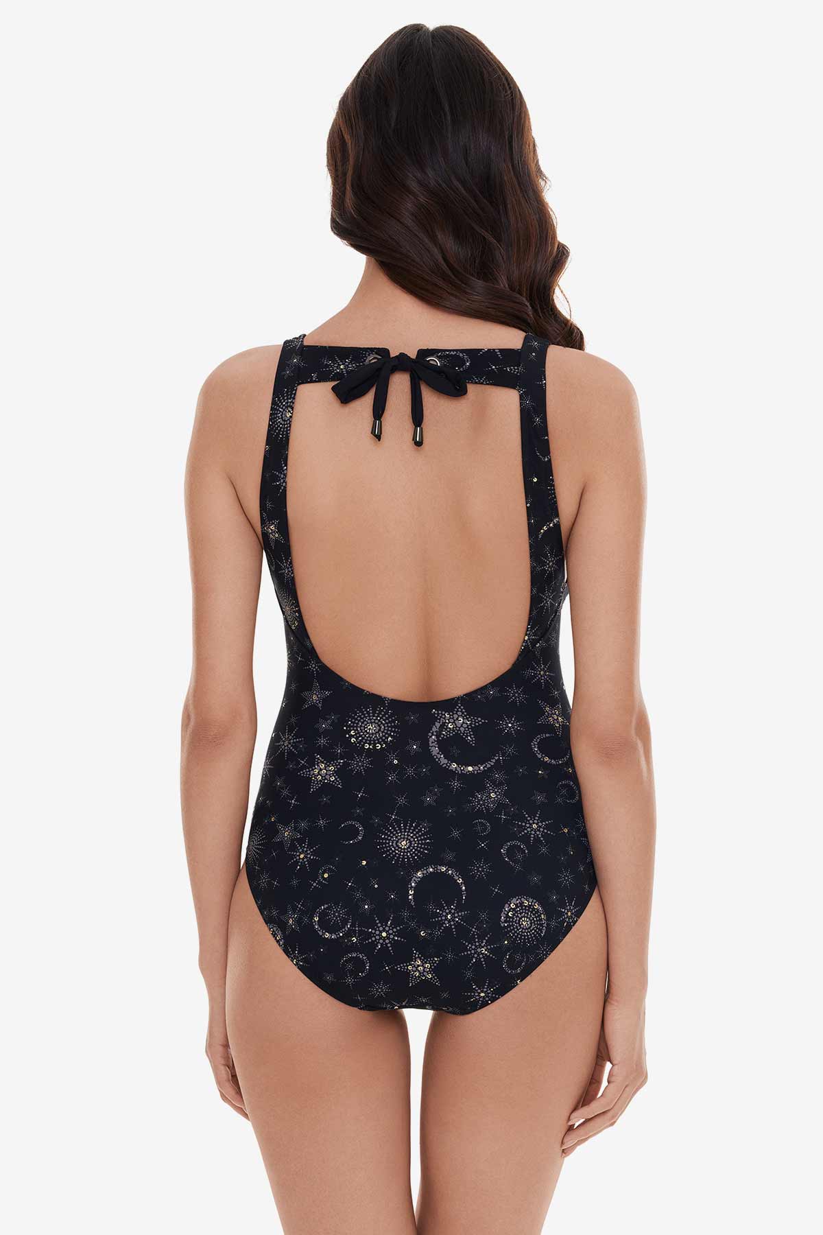Miraclesuit Black/Gold Magicsuit Lucky Stars Steffi Tummy Control Swimsuit