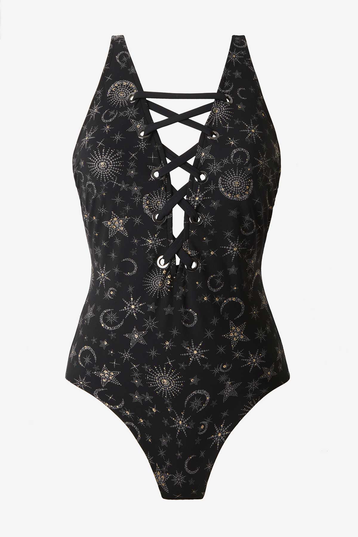 Miraclesuit Black/Gold Magicsuit Lucky Stars Steffi Tummy Control Swimsuit