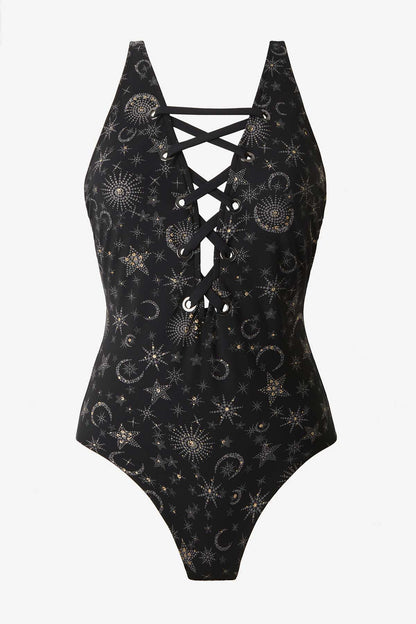 Miraclesuit Black/Gold Magicsuit Lucky Stars Steffi Tummy Control Swimsuit