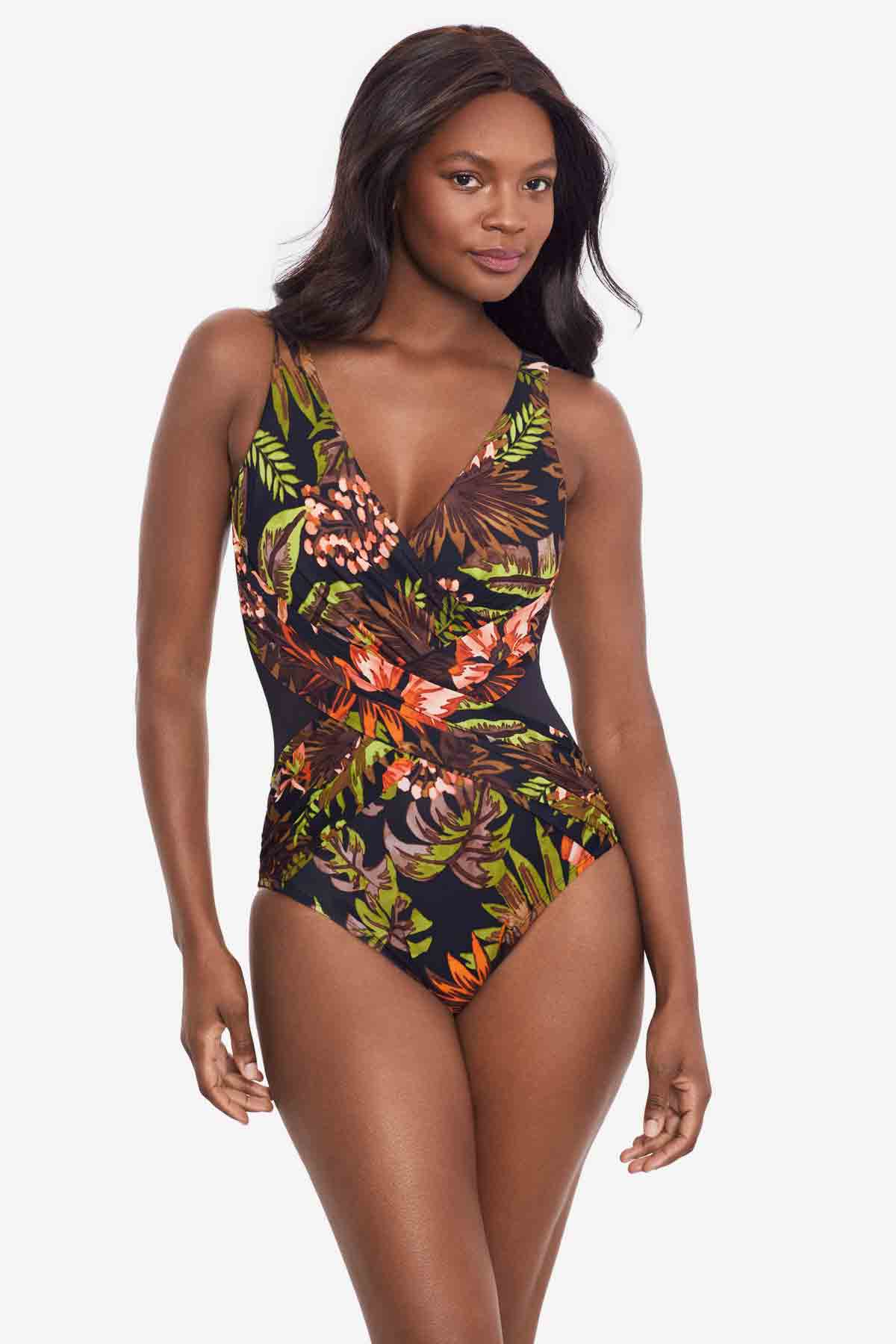 Miraclesuit Black/Multi Botanico Crossover One Piece Swimsuit
