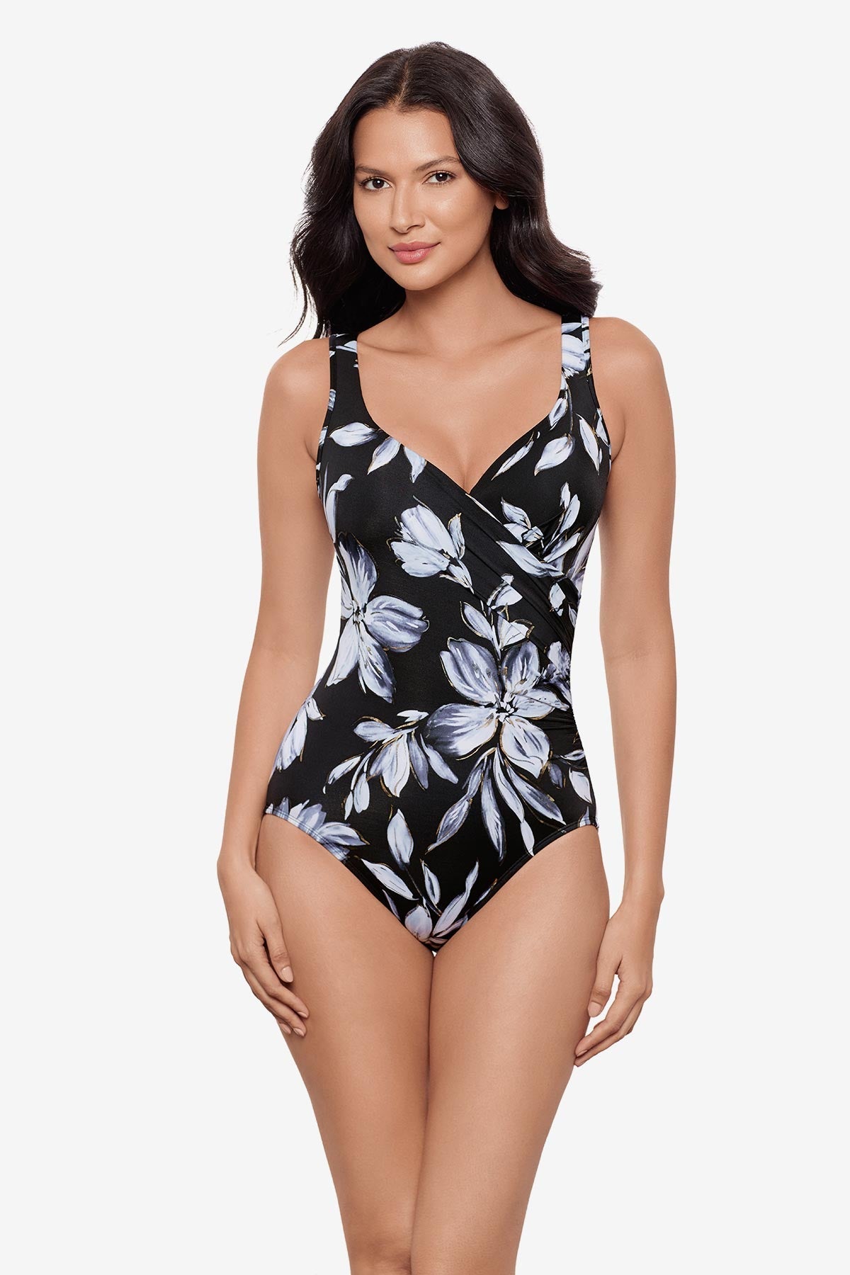 Miraclesuit Black/White It's A Wrap One Piece in Fiore Di Luna
