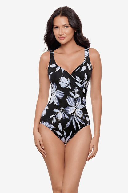 Miraclesuit Black/White It's A Wrap One Piece in Fiore Di Luna