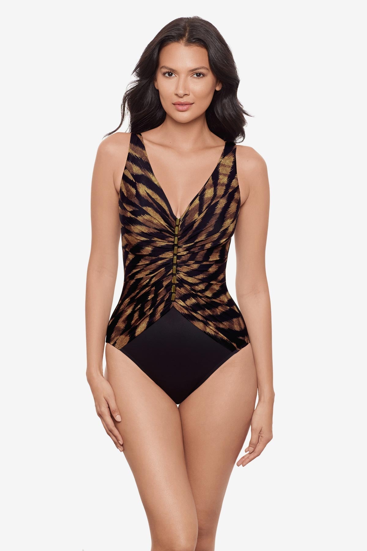 Miraclesuit Black/Brown Charmer One Piece in Raya De Safari