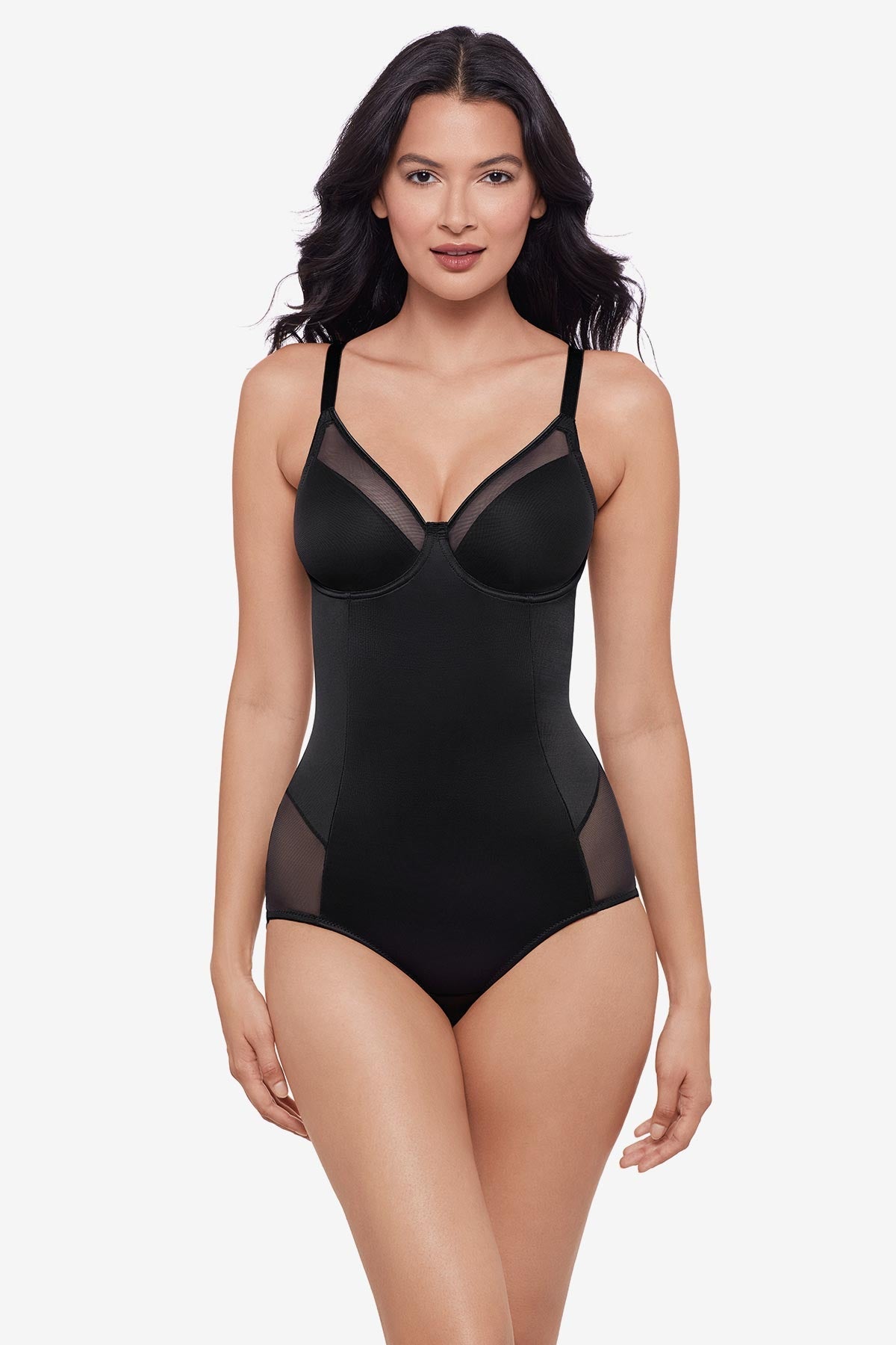 Miraclesuit Black Sexy Sheer Shaping Padded Cup Bodysuit in Black