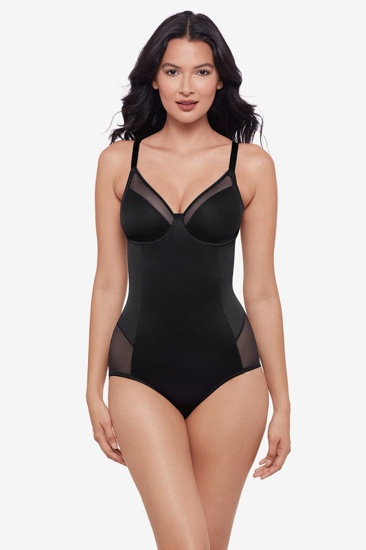 Miraclesuit Black Sexy Sheer Shaping Padded Cup Bodysuit in Black