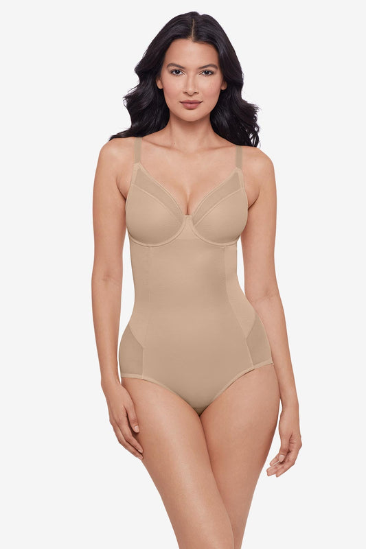 Miraclesuit Warm Beige Sexy Sheer Shaping Padded Cup Bodysuit in Warm Beige