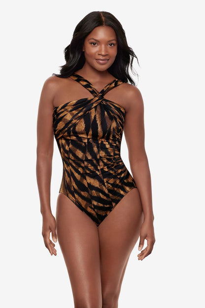 Miraclesuit Black/Brown Europa One Piece in Raya De Safari