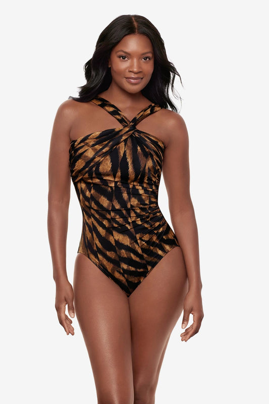 Miraclesuit Black/Brown Europa One Piece in Raya De Safari