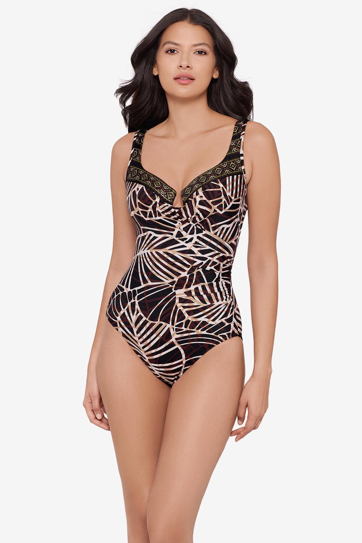 Miraclesuit Black/Multi Escape One Piece Swimsuit in Let's Be Fronds