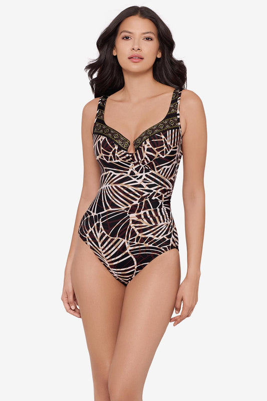 Miraclesuit Black/Multi Escape One Piece Swimsuit in Let's Be Fronds