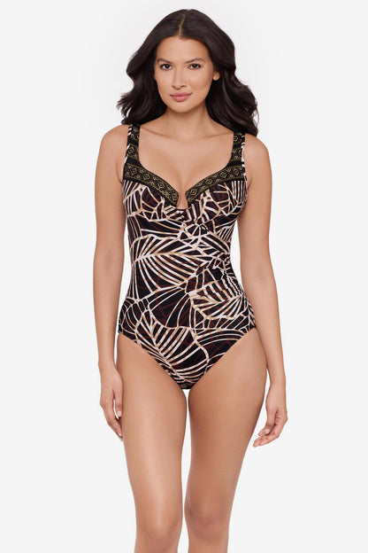 Miraclesuit Black/Multi Escape One Piece Swimsuit in Let's Be Fronds