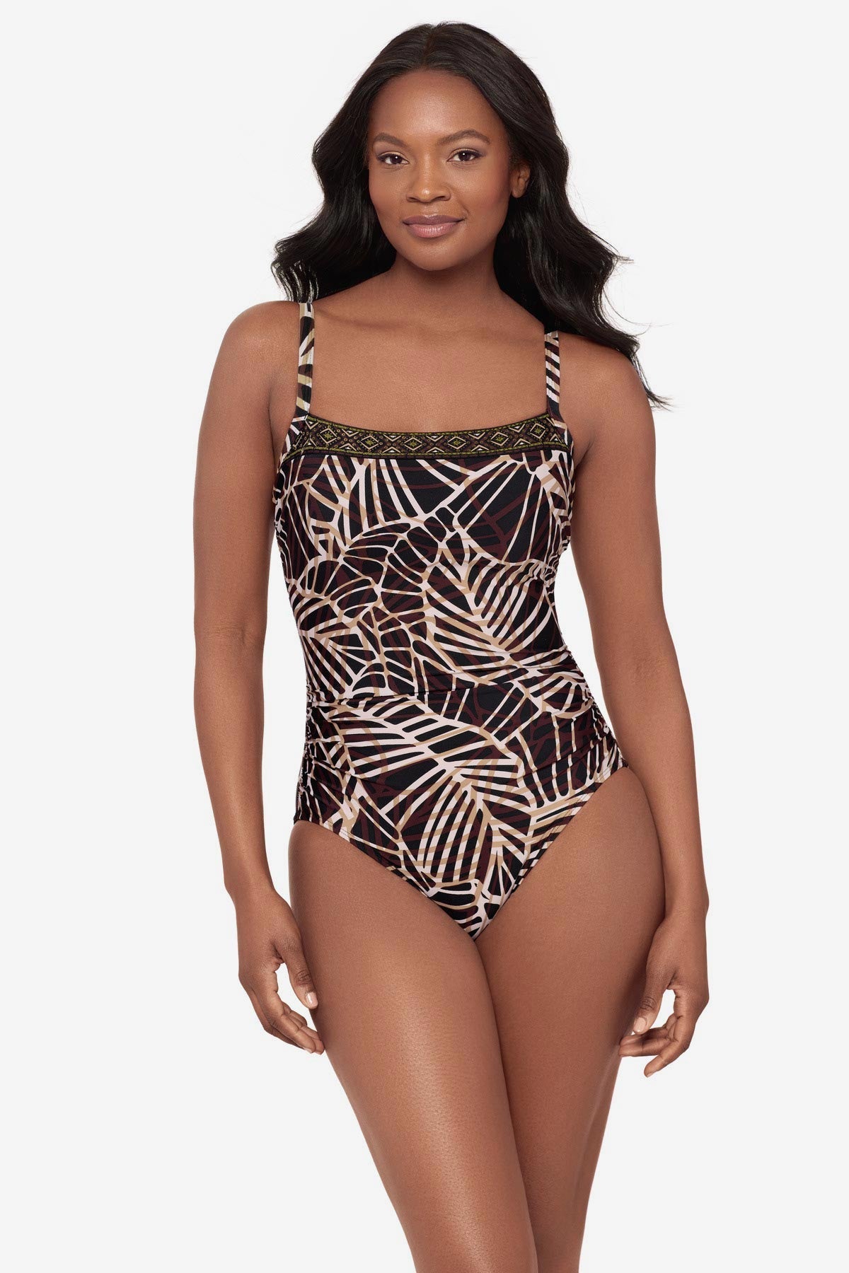 Miraclesuit Black/Multi Kara One Piece Swimsuit in Let's Be Fronds