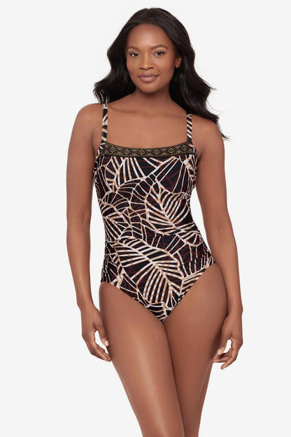 Miraclesuit Black/Multi Kara One Piece Swimsuit in Let's Be Fronds