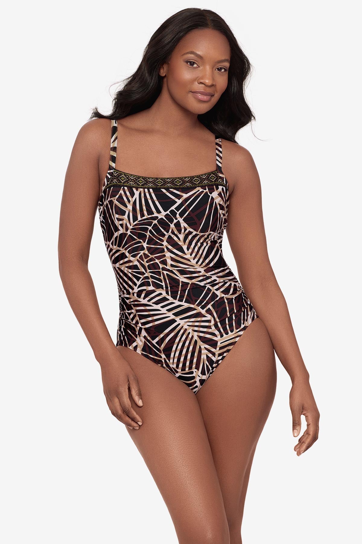 Miraclesuit Black/Multi Kara One Piece Swimsuit in Let's Be Fronds