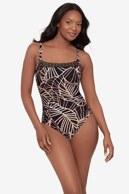 Miraclesuit Black/Multi Kara One Piece Swimsuit in Let's Be Fronds