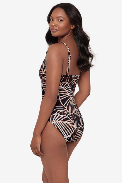 Miraclesuit Black/Multi Kara One Piece Swimsuit in Let's Be Fronds