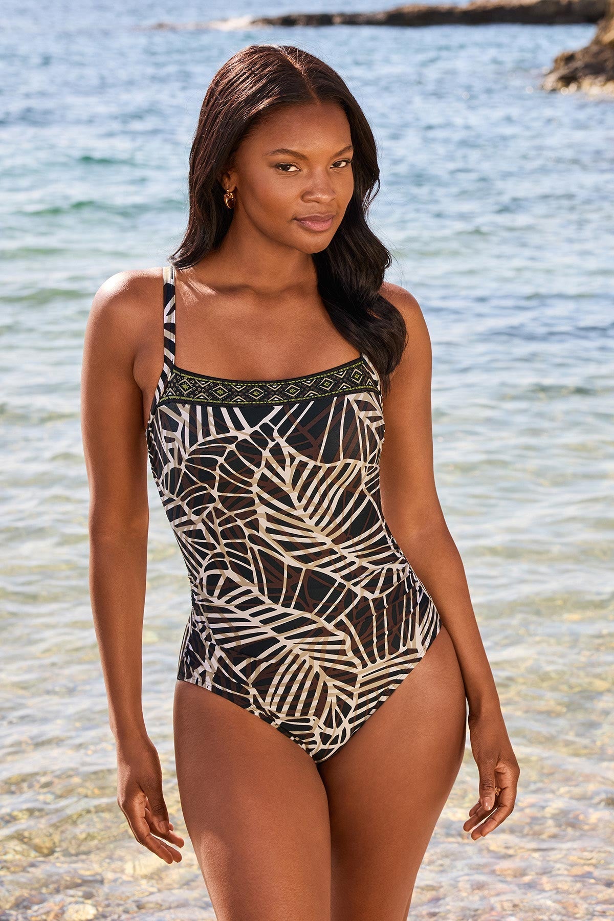 Miraclesuit Black/Multi Kara One Piece Swimsuit in Let's Be Fronds