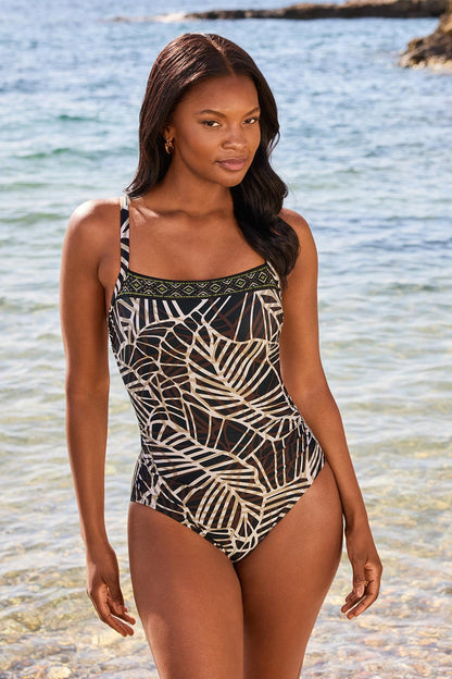 Miraclesuit Black/Multi Kara One Piece Swimsuit in Let's Be Fronds