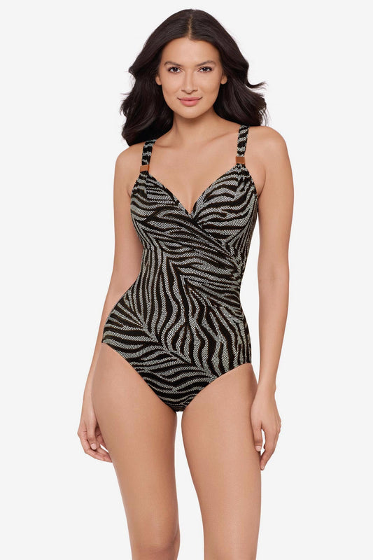 Miraclesuit Black/White Siren One Piece Swimsuit in Zirconic