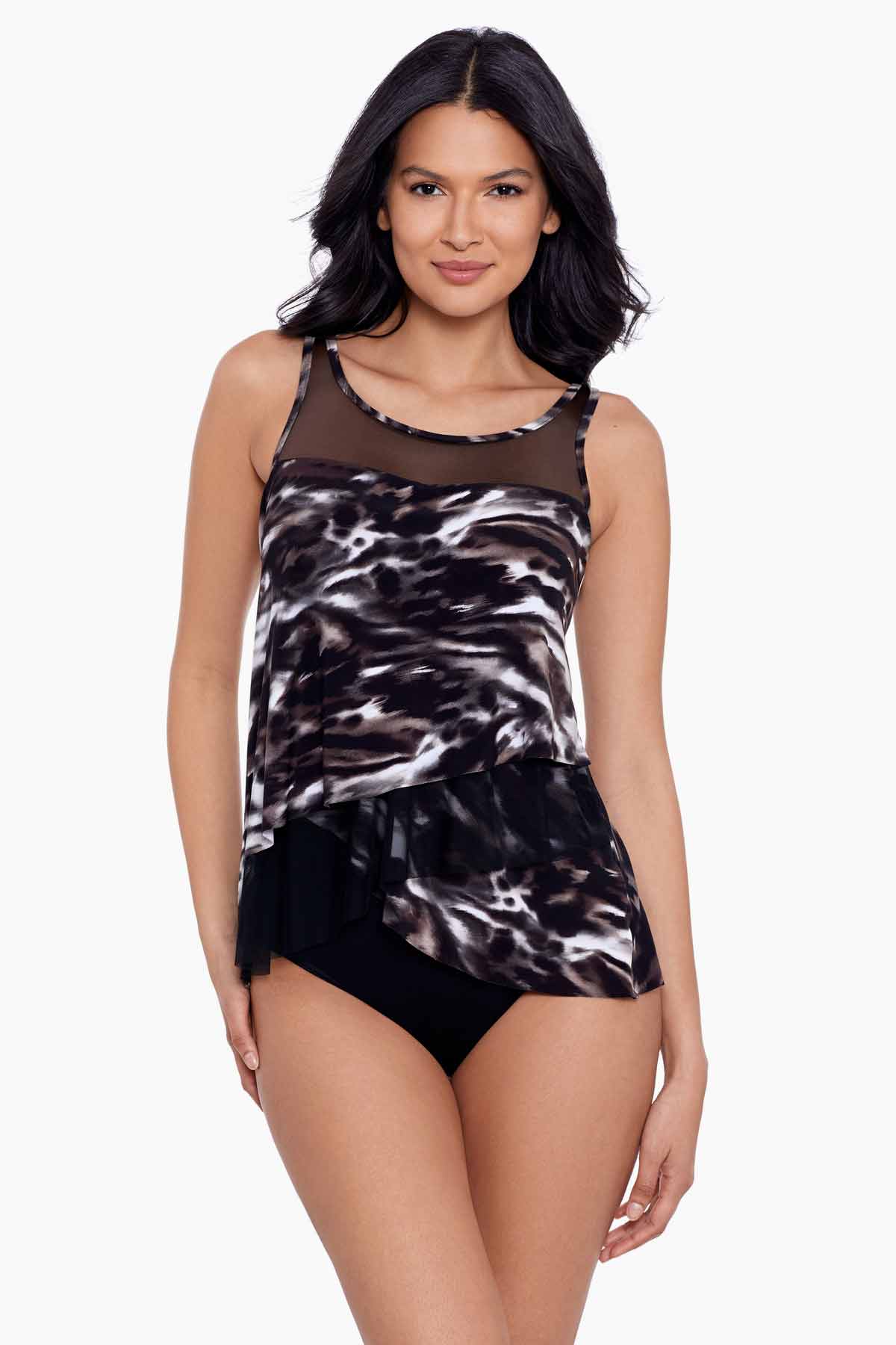 Miraclesuit Black/Brown Tempest Mirage Tankini Top DD-Cup