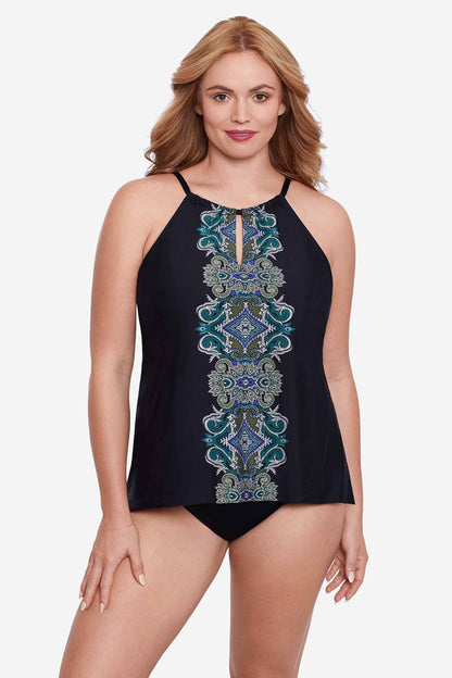 Miraclesuit Black/Multi Plus Size Precioso Peephole Tankini Top