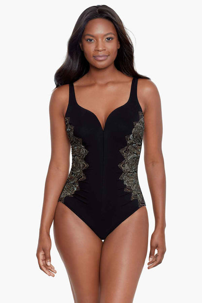 Miraclesuit Black/Multi Petal Pusher Temptress One Piece Swimsuit