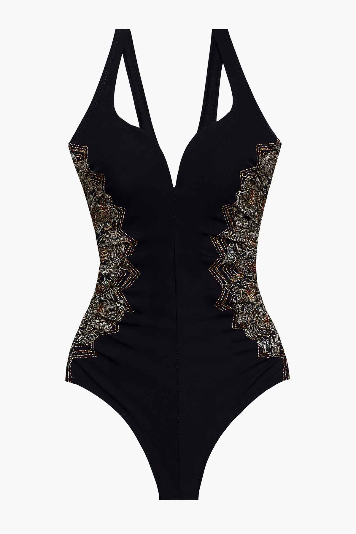 Miraclesuit Black/Multi Petal Pusher Temptress One Piece Swimsuit